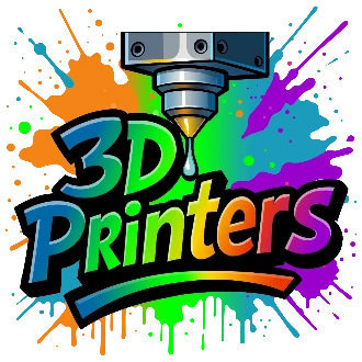 3D Printers category graphic featuring a 3D printer nozzle with colourful paint splash design.