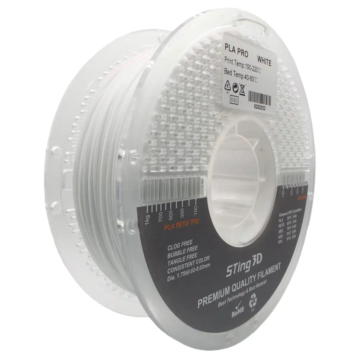 [PIZ-PLA-PRO-White] 3D Pizza Premium PLA Pro Filament 1kg - White